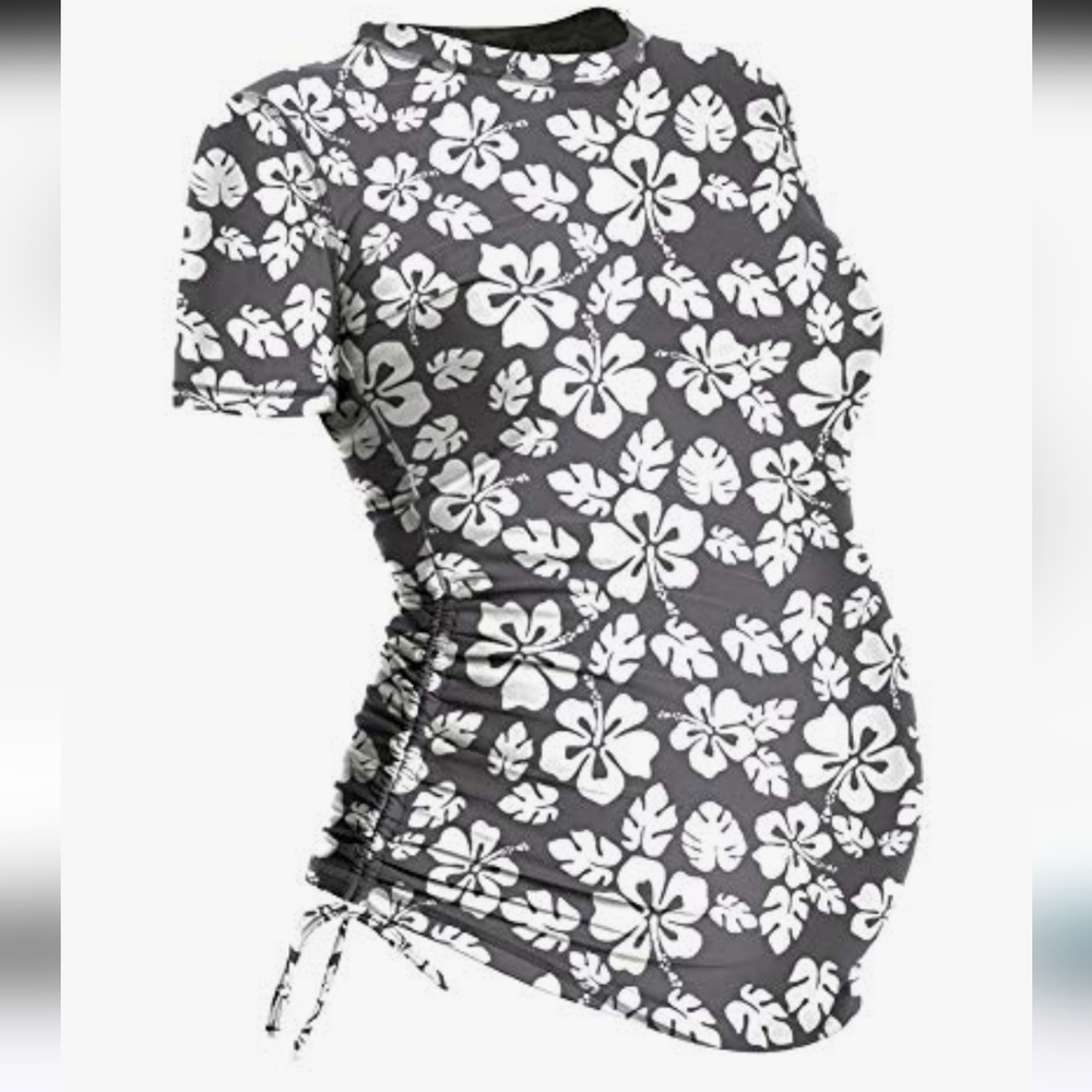 Oceanlily Floral Maternity Gray and White Rashguard